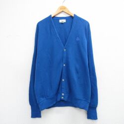XL★古着 IZOD 長袖 ニット カーディガン メンズ 90年代 90s ワンポイントロゴ アクリル USA製 青 26mar04