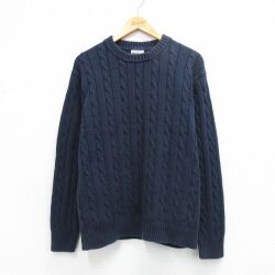 XL★古着 エルエルビーン 長袖 ケーブル セーター メンズ 00年代 00s コットン クルーネック 紺 26mar04