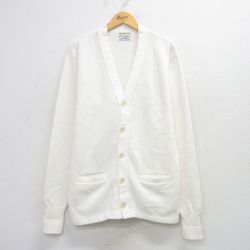 M★古着 長袖 レタード ニット カーディガン メンズ 90年代 90s 無地 アクリル USA製 白【spe】 26mar06