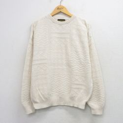 XL★古着 長袖 セーター メンズ 90年代 90s コットン クルーネック USA製 生成り 26mar06
