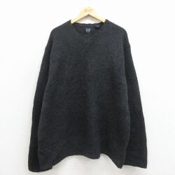 XL★古着 ギャップ GAP 長袖 セーター メンズ 00年代 00s 無地 大きいサイズ ラムウール Vネック 黒他 霜降り【spe】 26mar09