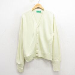 S★古着 長袖 ニット カーディガン メンズ 80年代 80s 薄黄 26mar09