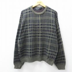 XL★古着 TRADER BAY 長袖 セーター メンズ 90年代 90s コットン クルーネック USA製 緑系他 チェック【spe】 26mar11