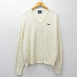 XL★古着 長袖 セーター メンズ 90年代 90s LEACH アクリル 大きいサイズ Vネック USA製 生成り 26mar11