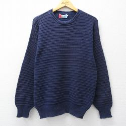 L★古着 長袖 セーター メンズ 90年代 90s コットン クルーネック USA製 紺 26mar11