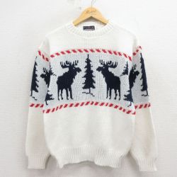 【20%OFF】70s 長袖セーター シカ ホワイト L | 古着