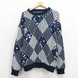 M★古着 長袖 セーター メンズ 90年代 90s アクリル クルーネック USA製 紺他 26mar23