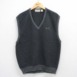 L★古着 IZOD ニット ベスト メンズ 90年代 90s コットン Vネック グレー 26mar25