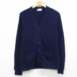M★古着 Kマート 長袖 ニット カーディガン メンズ 80年代 80s 無地 アクリル 紺 26mar25