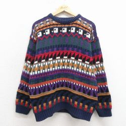 OLD GLORY 90s 長袖セーター フェアアイル ネイビー L | 古着