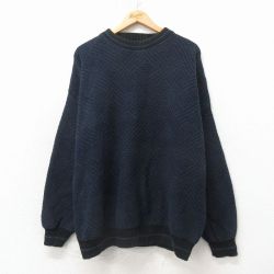 XL★古着 長袖 セーター メンズ 90年代 90s 大きいサイズ コットン クルーネック USA製 黒 26apr04