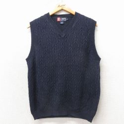 M★古着 ラルフローレン チャップス ブランド ケーブル ニット ベスト メンズ 90年代 90s Vネック 濃紺 26apr04