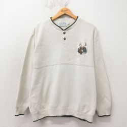 XL★古着 長袖 セーター メンズ 90年代 90s シカ コットン クルーネック USA製 生成り 26apr04
