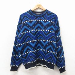 L★古着 マックレガー 長袖 セーター メンズ 90年代 90s アクリル クルーネック 青 26apr04