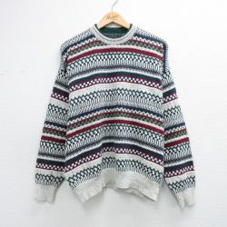 XL★古着 長袖 セーター メンズ 90年代 90s コットン クルーネック USA製 薄グレー 霜降り他 26apr09