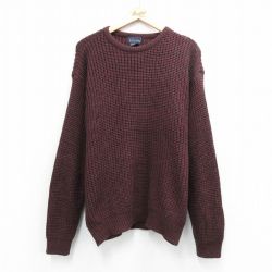 XL★古着 ベーシックエディションズ 長袖 セーター メンズ 90年代 90s 無地 アクリル クルーネック エンジ 26apr09