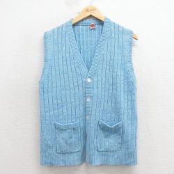 M★古着 ニット ベスト メンズ 80年代 80s 薄青 26apr09