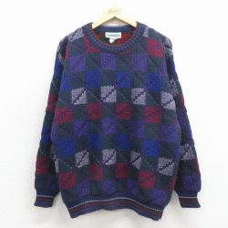 L★古着 長袖 セーター メンズ 90年代 90s アクリル クルーネック USA製 紫他 26apr09