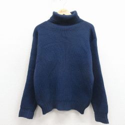 M★古着 長袖 セーター メンズ 70年代 70s 無地 ウール タートルネック ハイネック イングランド製 紺 26apr11