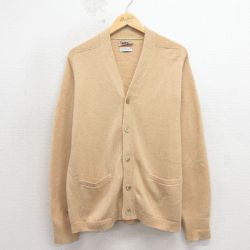 M★古着 長袖 ニット カーディガン メンズ 70年代 70s ラムウール ラグラン イングランド製 ベージュ 26apr11