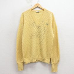 M★古着 シュミーズ ラコステ LACOSTE 長袖 ブランド セーター メンズ 80年代 80s ワンポイントロゴ ウール Vネック フランス製 黄 26apr11
