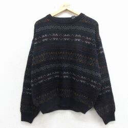 XL★古着 バンヒューセン 長袖 セーター メンズ アクリル クルーネック 濃紺他 26apr15