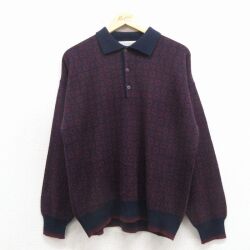 L★古着 長袖 セーター メンズ 90年代 90s 襟付き イタリア製 エンジ他 26apr15