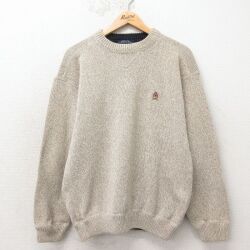 L★古着 トミーヒルフィガー 長袖 ブランド セーター メンズ 90年代 90s ワンポイントロゴ コットン クルーネック ベージュ 霜降り 26apr23