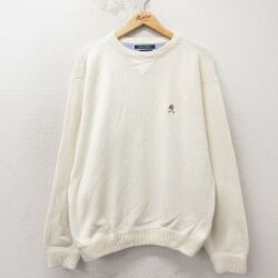 L★古着 トミーヒルフィガー 長袖 ブランド セーター メンズ 90年代 90s ワンポイントロゴ コットン クルーネック 白 26apr23
