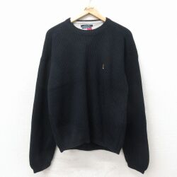 L★古着 トミーヒルフィガー 長袖 ブランド セーター メンズ 90年代 90s ワンポイントロゴ コットン クルーネック 黒 26apr23