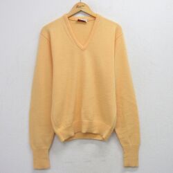 M★古着 LORD JEFF 長袖 セーター メンズ 80年代 80s 無地 アクリル Vネック USA製 黄【spe】 26apr25