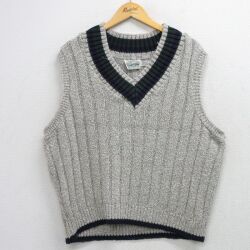 XL★古着 チルデン ニット ベスト メンズ 90年代 90s コットン Vネック USA製 グレー 霜降り 26apr25