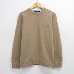 L★古着 トミーヒルフィガー 長袖 ブランド セーター メンズ 90年代 90s ワンポイントロゴ コットン クルーネック ベージュ 26apr25