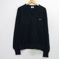 XL★古着 ラコステ LACOSTE IZOD 長袖 ブランド セーター メンズ 90年代 90s ワンポイントロゴ 大きいサイズ アクリル Vネック 濃紺 26apr25