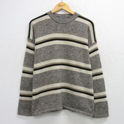 L★古着 長袖 セーター メンズ 90年代 90s アクリル クルーネック USA製 ベージュ他 ボーダー 26apr25