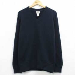 XL★古着 エルエルビーン 長袖 セーター メンズ 00年代 00s 無地 コットン Vネック 濃紺 26apr25