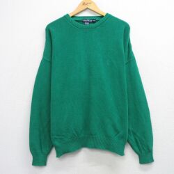 XL★古着 ノーティカ 長袖 ブランド セーター メンズ 90年代 90s ワンポイントロゴ 大きいサイズ コットン クルーネック 緑 26apr25