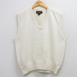 XL★古着 エディーバウアー ニット ベスト メンズ 90年代 90s 無地 コットン Vネック 生成り 26apr25