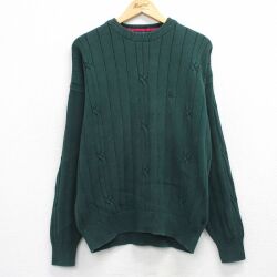 XL★古着 ノーティカ 長袖 ブランド セーター メンズ 90年代 90s ワンポイントロゴ コットン クルーネック 濃緑 26apr25