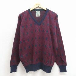 L★古着 ピューリタン 長袖 セーター メンズ 90年代 90s コットン Vネック USA製 エンジ 26apr25