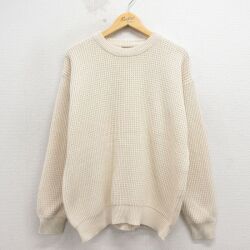 L★古着 エルエルビーン 長袖 セーター メンズ 00年代 00s 無地 コットン クルーネック 生成り 26apr27
