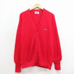 L★古着 JCペニー ザフォックス 長袖 ニット カーディガン メンズ 80年代 80s ワンポイントロゴ 赤 26apr27