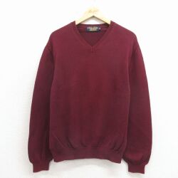 M★古着 ブルックスブラザーズ 長袖 ブランド セーター メンズ 90年代 90s 無地 コットン クルーネック USA製 エンジ【spe】 26apr27