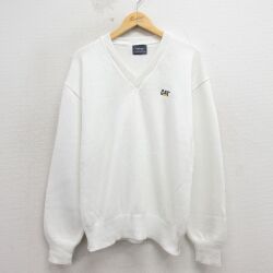 L★古着 長袖 セーター メンズ 90年代 90s CAT コットン Vネック USA製 白 26apr27