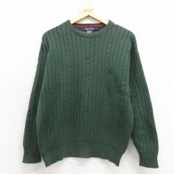 M★古着 ノーティカ 長袖 ブランド ケーブル セーター メンズ 90年代 90s ワンポイントロゴ コットン クルーネック 緑 26apr27