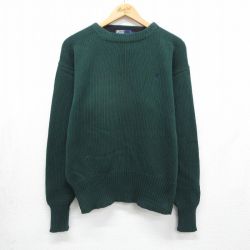 L★古着 ラルフローレン 長袖 ブランド セーター メンズ 90年代 90s ワンポイントロゴ コットン クルーネック グリーン【spe】 26may13