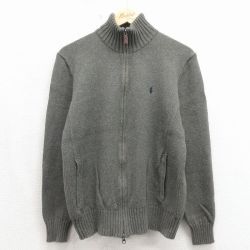 ラルフローレン 長袖フルジップカーディガン ワンポイントロゴ グレー M | 古着