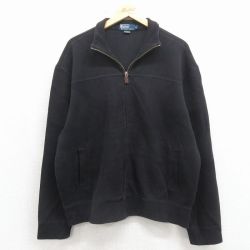 長袖フルジップニットカーディガン ワンポイントロゴ ブラック XL | 古着