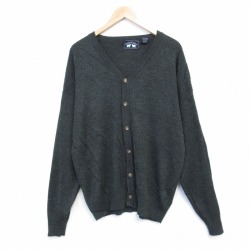 XL★古着 長袖 ニット カーディガン メンズ 00年代 00s 無地 緑 26jan24