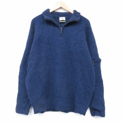 XL★古着 長袖 ハーフジップ セーター メンズ ウール 紺 霜降り 26jan23